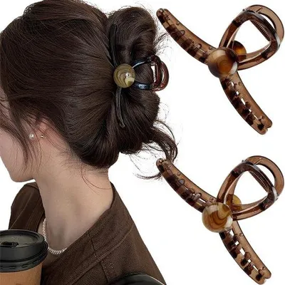 Produktbild von 2 Stück große Kaffeefarbene Haarclips mit Perlenschmuck 11 cm