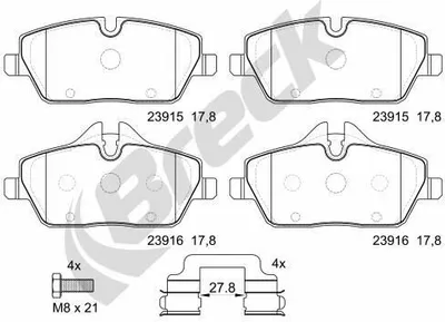 Produktbild von BRECK Bremsbeläge Satz Vorne Bremsklötze für BMW 1 Schrägheck (E87) 23915 00 701 00