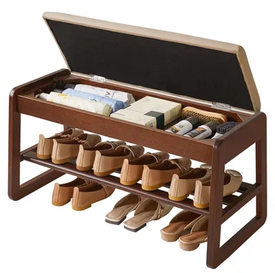 Produktbild von Solidchoice – Holzbank zur Aufbewahrung von Schuhen mit verstecktem Stauraum