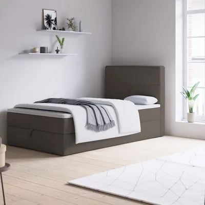 Produktbild von Bett, Boxspringbett NOLA MINI mit Bettkästen,  Stauraum, Schlafzimmer, Polsterbett,  (90x200, Braun - Aura 04, ohne Topper )