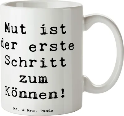 Produktbild von Mr. & Mrs. Panda haferl Spruch Sich in einer neuen Sportart versuchen - Weiß - Geschenk, Selbstbewusstsein, Sport und Fitness, Neues lernen, Spaß am, Vertrauem, Teetasse