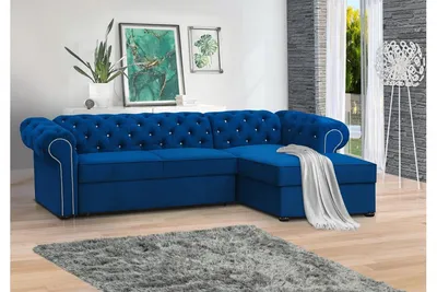 Obrázek produktu pro Rohová pohovka FURMEB 24 SWAROWSKI s možností rozložení na spaní, pravá strana, rozměry 280x180 cm, s prošíváním a diamantovým vzorem, barva tmavě modrá (marine)
