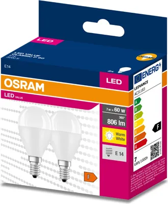 Zdjęcie produktu dla 2PAK Żarówka LED E14 P45 7W = 60W 806lm 3000K Ciepła 200° OSRAM VALUE