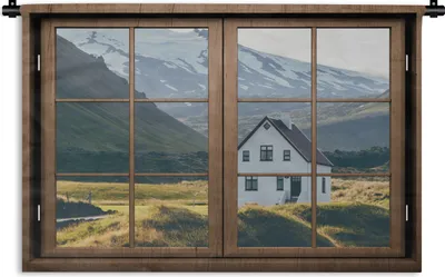 Produktbild von MuchoWow® Wandteppich Wandbehang Aussicht - Haus - Berg 120x80 cm Tapisserie Dekoration Wandtuch - Wanddekorationen - Wandtücher