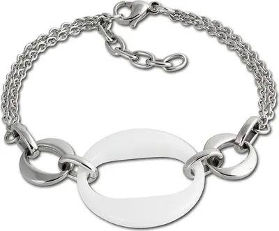 Imagen del producto de Pulsera redonda de acero inoxidable y cerámica, color plateado y blanco, para mujer. Modelo: D2ESAX13W