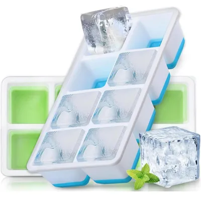 Obrázek produktu pro Silikonové formy na led, velké, čtvercové, s víkem, bez BPA, rozměr 4,6 cm, 2 kusy, barva: modrá + zelená
