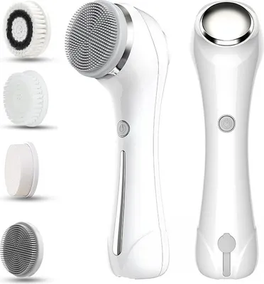 Produktbild von 2-in-1 Elektrische Gesichtsbürste mit 4 Aufsätzen – Reinigungsbürste mit EMS-Massagefunktion & Heizung, wasserdicht