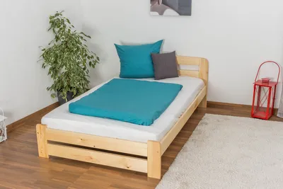Produktbild von Einzelbett / Gästebett Kiefer Vollholz massiv natur A7, inkl. Lattenrost - Abmessungen: 120 x 200 cm