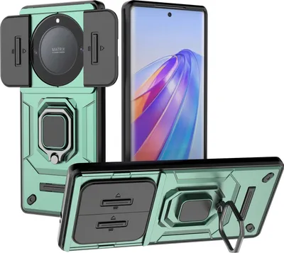 Produktbild von Hülle für Honor X9A Dual Layer Handyhülle Schiebe Kamera Schutz und Ringhalter Ständer Grün