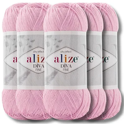 Produktbild von Alize 5x 100g Diva Fine Wolle, Uni, Häkeln, Stricken (Blush Pink - 185)