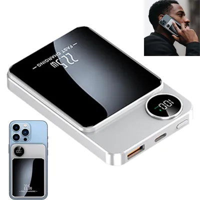 Produktbild von 10000mAh magnetisches Powerbank mit kabelloser Ladefunktion – Kompatibel mit MagSafe, geeignet für Smartphones, Tablets, Laptops und Smartwatches – platzsparend für Schreibtisch und unterwegs