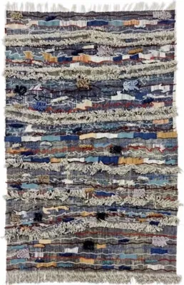 Imagen del producto de Fine Asianliving: Alfombra india, hecha a mano, 150x240 cm, de algodón, tipo dhurry con bordados