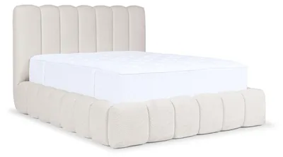 Image de Lit rembourré CHLOE 120x200 cm - avec coffre de lit, lit double avec espace de rangement et sommier à lattes, aspect boxspring, lit sans matelas, chambre à coucher - crème claire