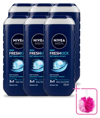 Obrázek produktu pro 6 kusů sprchového gelu Nivea Men Fresh Kick 3 v 1 - 250 ml - výhodná balení