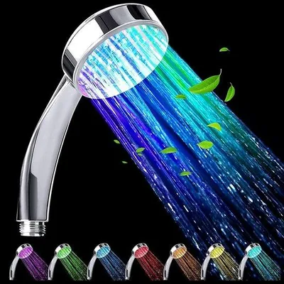 Produktbild von LED-Duschkop, LED-Duschköpfe, Regendusche, LED-Duschkop mit Licht, automatisch wechselnde 7 Farben, universell, Chrom
