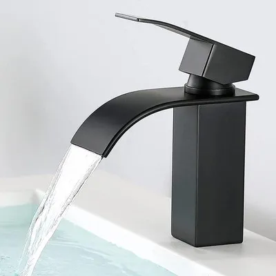 Produktbild von Badkamer-Wastafelkraan aus Edelstahl, schwarz, Einhandmengkraan, Waterval-Design, Ares H102B