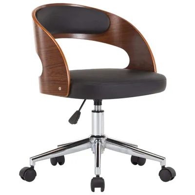 Image de Chaise de bureau pivotante noire en bois courbé et similicuir