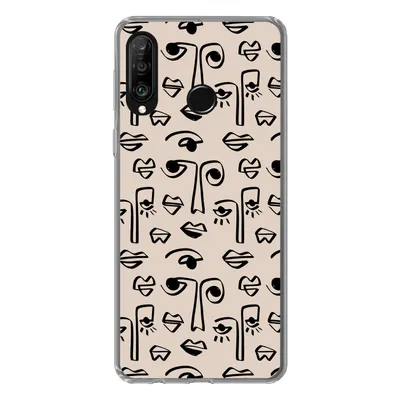 Produktbild von MuchoWow® Handyhülle Schutzhülle Hülle für Huawei P30 Lite Muster - Lippen - Strichzeichnungen Silikon Softcase Handy Hülle - Handyhülle