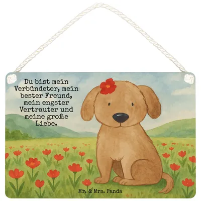 Produktbild von Mr. & Mrs. Panda Schild Hund Dame Design DIN A5 - Weiß - Geschenk, Verliebt, kleine aufmerksamkeit, Hunde, Holzschild, Liebenswert, Flauschig, Deko, Liebe, Wandbild Holz