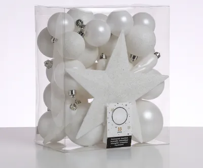 Christbaumkugel - Weihnachtsbaumkugel - bruchfest - glänzend, matt und glitzernd - weiß - 33er Set