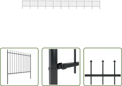 Produktbild von The Living Store Gartenzaun mit Speerspitzen Stahl 17 x 1,5 m Schwarz