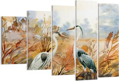 Produktbild von Bild auf Leinwand - Leinwandbild - 5 Teile - Kraniche Vögel Herbst - 150x100cm - Wand Bild - Wanddeko - Wandbilder - Leinwanddruck - Bilder - Wanddekoration - Leinwand bilder - EG150x100-5077