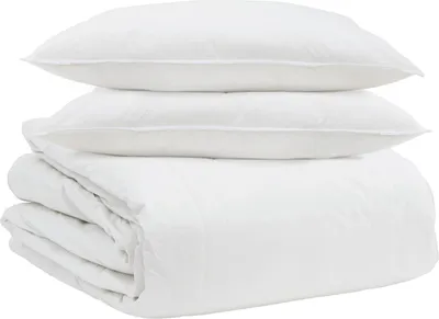 Obrázek produktu pro Sada povlaků na polštáře (3 kusy) a přehoz na postel, bílá, s výplní z husího peří