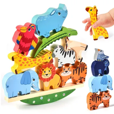 Produktbild von Omgoods – Holzstapelspiel mit Tieren für Kinder