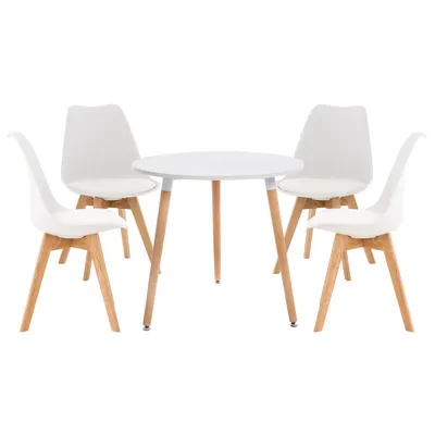 Produktbild von CLP Essgruppe Lansgar mit vier Stühlen und einem Tisch Ø 80 cm weiß