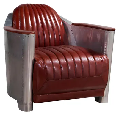 Immagine prodotto di Poltrona in vera pelle divano club lounge retro aviatore vintage alluminio aereo