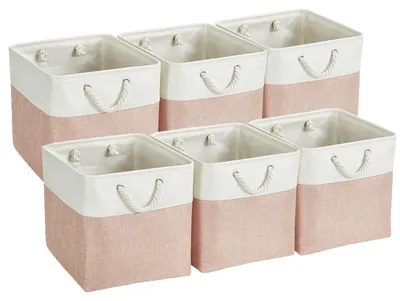 Immagine prodotto di Set di 6 scatole portaoggetti in tela - cubi da 25 cm con maniglie in cotone, ideali per organizzare i vestiti