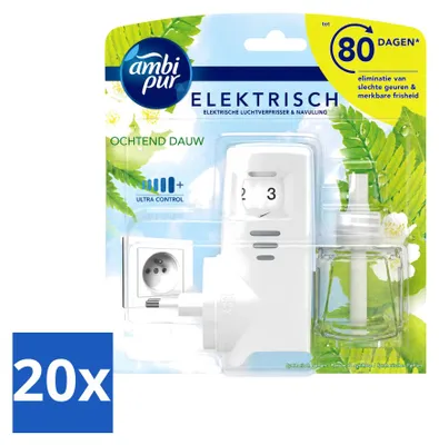 Zdjęcie produktu dla 20 sztuk zestawu startowego elektrycznego dyfuzora zapachowego Ambi Pur - zapach "Morning Dew" - zestaw ekonomiczny