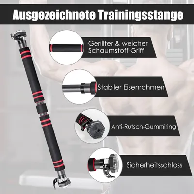 Produktbild von COSTWAY Klimmzugstange für den Türrahmen ohne Schrauben, Tür Reckstange bis zur 120KG belastbar, Türstange 65 cm - 100 cm einstellbare Länge, mit Handpolster, fürs Krafttraining beim Heimworkout