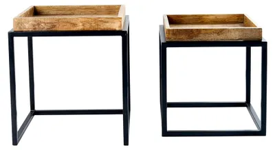 Produktbild von Beistelltisch 2er Set 45cm aus Natur-Mangoholz und Metall