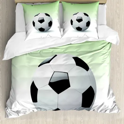 Produktbild von ABAKUHAUS Sport Bettbezug, Fußball Fußball-Spielball, Milbensicher Allergiker geeignet mit Kissenbezügen, 200 cm x 200 cm - 80 x 80 cm, Schwarz und weiß