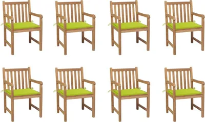 Produktbild von The Living Store Gartenstühle 8 Stk. mit Hellgrünen Kissen Massivholz Teak
