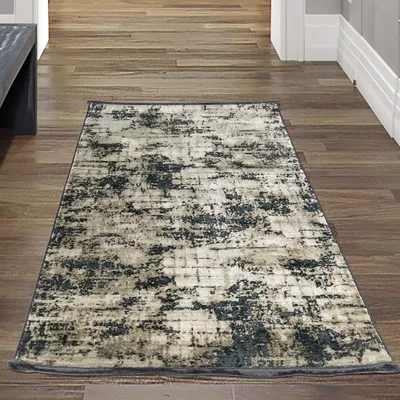 Zdjęcie produktu dla Nowoczesny dywan do salonu w abstrakcyjny orientalny wzór w kolorze beżowym na czarnym tle Rozmiar - 80x150 cm