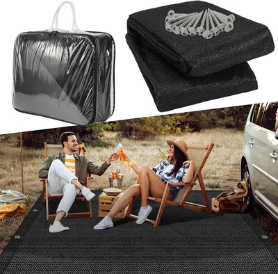Image de Tapis d'auvent Clanmacy 250x500cm Tapis de tente en HDPE Outdoor Camping Tapis avec sac de transport Accessoires Noir