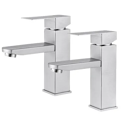 Produktbild von 2pcs Wasserhahn Bad Badarmatur für Warm und Kaltwasser Waschbecken Armatur,Einhandmischer Gäste WC Waschtischarmatur, Gebürstet