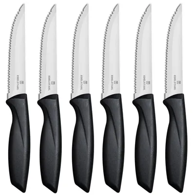 Immagine prodotto di Set di coltelli da bistecca, 6 pezzi, con lama seghettata, lavabili in lavastoviglie, acciaio inossidabile/PP, colore argento