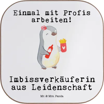 Produktbild von Mr. & Mrs. Panda Tischuntersetzer Imbissverkäuferin Leidenschaft - Weiß - Geschenk, Untersetzer Gläser, für, Lustig, Flaschenuntersetzer, Glas, Imbissbesitzerin, Coaster