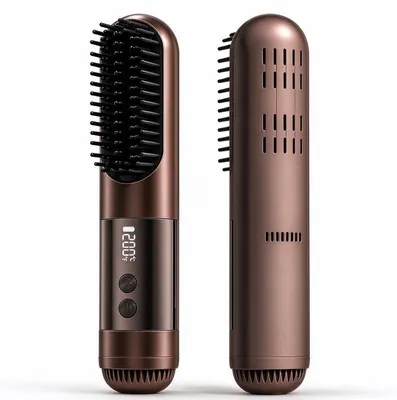 Produktbild von 2-in-1 Haarglätter Bürste & Lockenstab, Kabelloser Keramik Heizkamm mit 160–200 °C Temperaturregelung,glätteisen locken und glätten