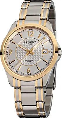 Produktbild von Regent Stahl Herren Uhr F-920 Quarzuhr Armband silber gold D2URF920