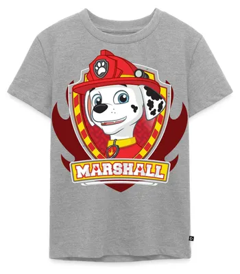 Produktbild von Spreadshirt Paw Patrol Marshall Feuerwehrhund Feuerwehr Emblem Kinder Premium T-Shirt, 122/128 (6 Jahre), Grau meliert