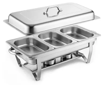 Immagine prodotto di Contenitore riscaldante per buffet - scaldavivande in acciaio inossidabile - 3 compartimenti - contenitore riscaldante a bagnomaria - ideale per catering e buffet