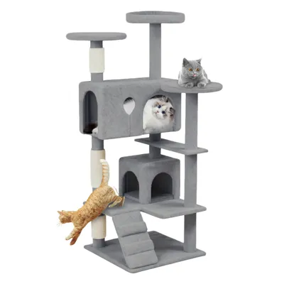 Image de TRMLBE Arbre à chat Grand arbre à chat 49 x 49 x 130 cm Arbre à chat XXL avec colonnes en sisal & grotte pour chats, gris antidérapant Arbres à chats d'activité pour plusieurs chats, K1254