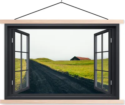 Produktbild von MuchoWow® Textilposter Aussicht - Natur - Nebel 60x40 cm mit holzfarbenen Rahmen - Bilder