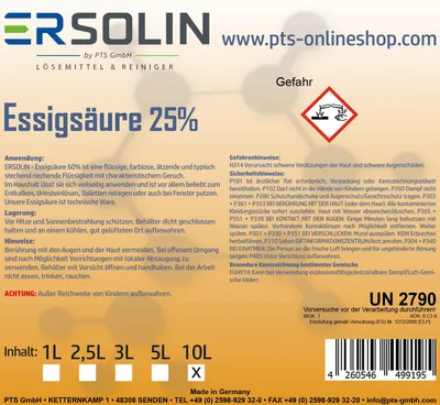 Produktbild von Essigsäure 25% 5 L Entkalker Reiniger technische Qualität