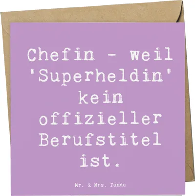 Produktbild von Mr. & Mrs. Panda Glückwunschkarte Spruch Chefin Superheldin - Lavendeltraum - Geschenk, starke, Berufsleben, anlasskarte, humorvoller, Klappkarte, faltkarte, für, Beruf
