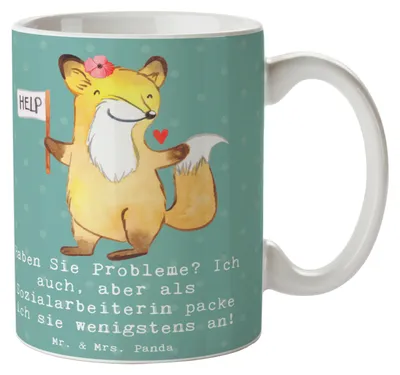 Produktbild von Mr. & Mrs. Panda Trinkbecher Sozialarbeiterin Probleme - Meeresbrise - Geschenk, Beruf, Unterstützung, kreative Geschenke, Kaffeepott, Kaffeetasse, Becher, Berufsalltag